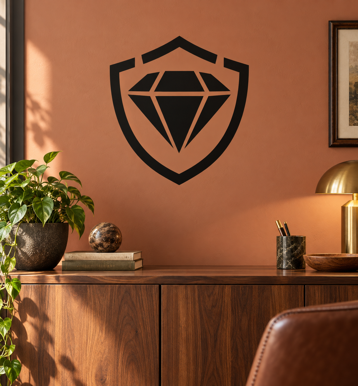 Black shield vinyl decal with centered diamond outline