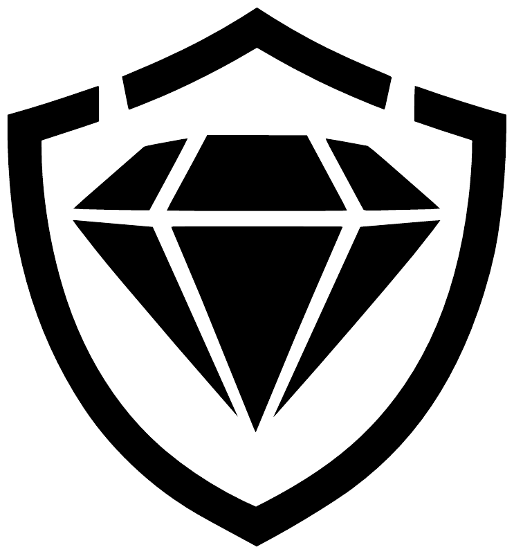 Black shield vinyl decal close-up with geometric diamond graphic