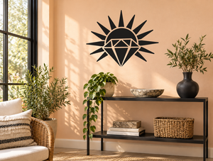 Black sunburst vinyl decal with geometric diamond center