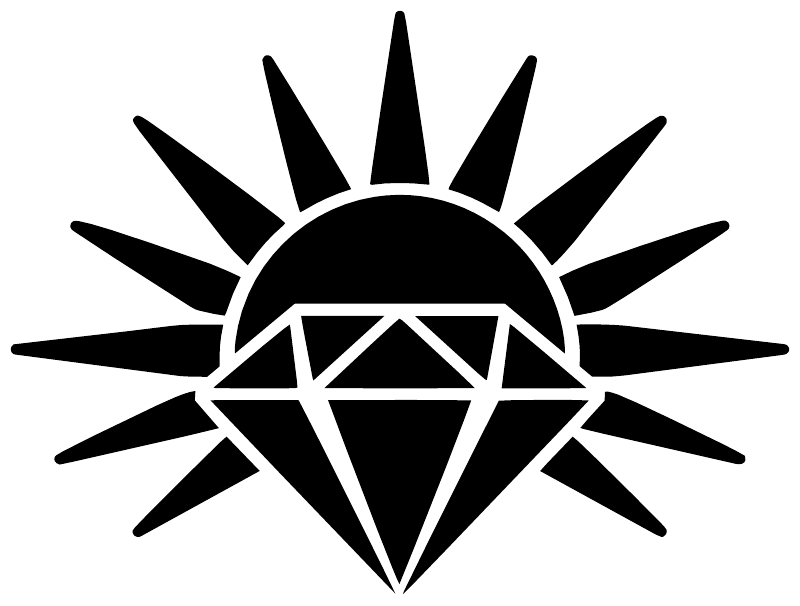 Black sunburst and diamond vinyl decal with white cut lines