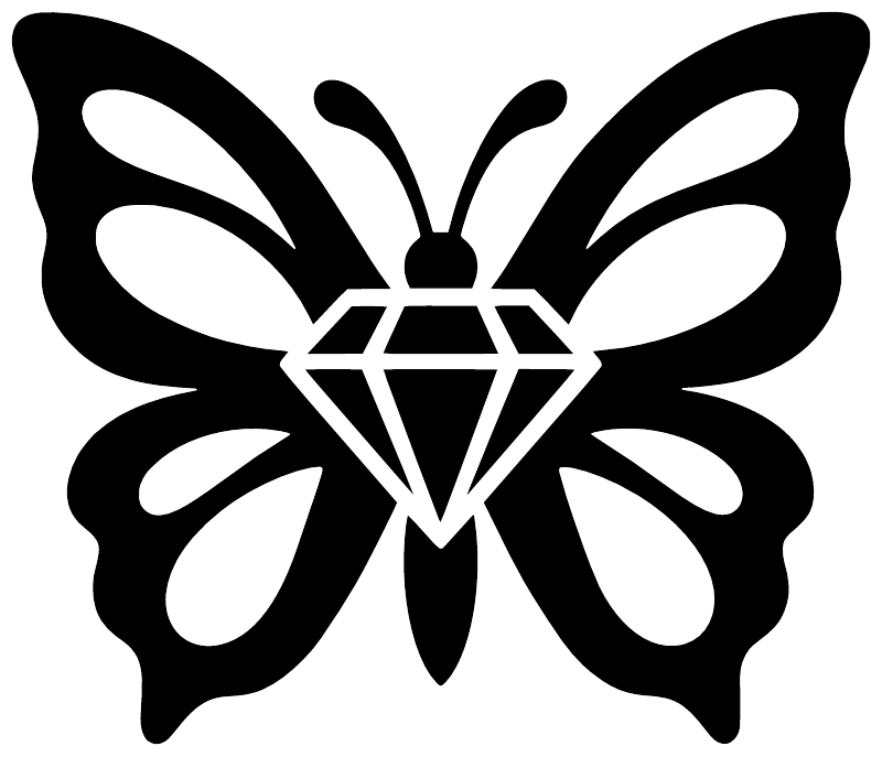 Large black butterfly vinyl decal with diamond centerpiece, bold outlines
