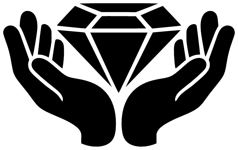 Vinyl decal close-up: black hands framing a white faceted diamond