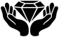 Vinyl decal close-up: black hands framing a white faceted diamond