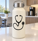 Classic stethoscope vinyl decal with black stethoscope icon on light bottle