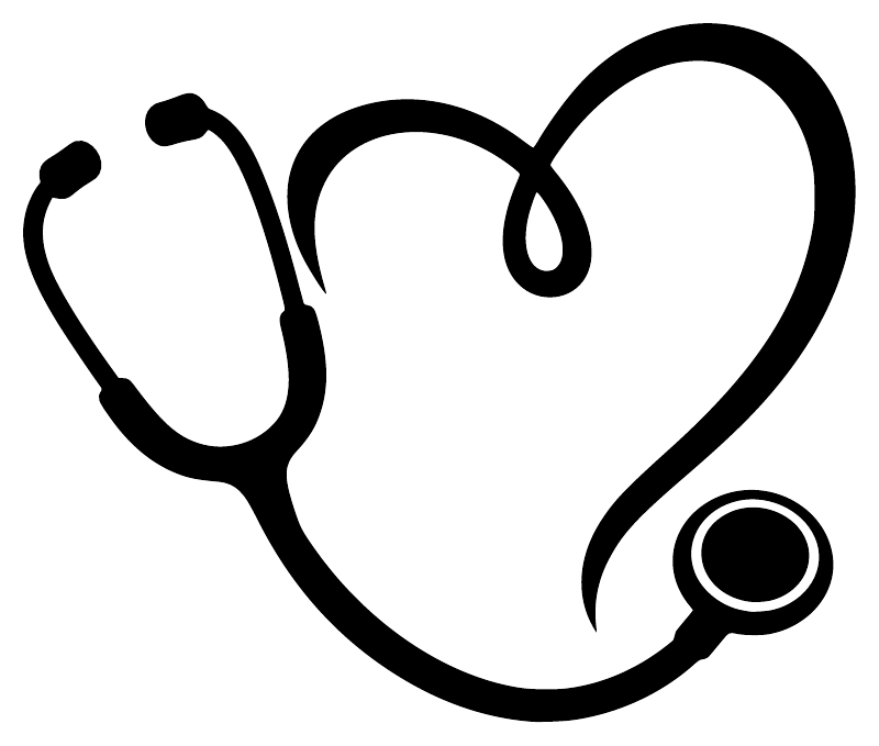Heart of Care vinyl decal: black stethoscope heart icon with circle chestpiece