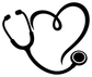 Heart of Care vinyl decal: black stethoscope heart icon with circle chestpiece