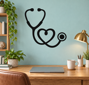 Heart stethoscope vinyl decal, black stethoscope with heart icon and tubing