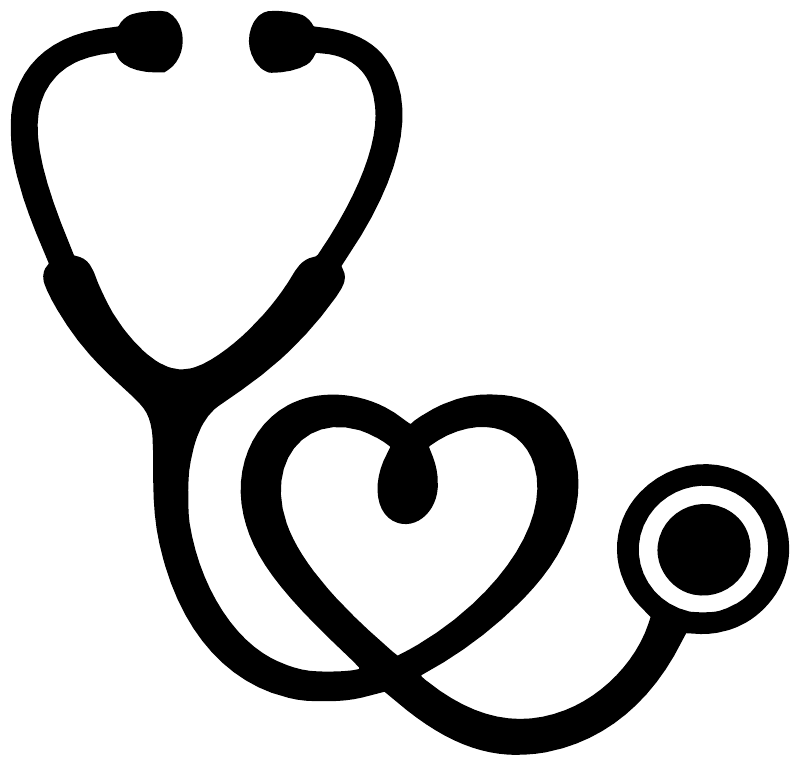 Heart stethoscope vinyl decal, black stethoscope outline with heart and chest piece