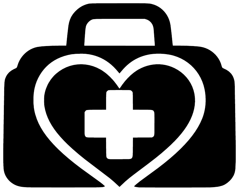 Black-and-white medical bag vinyl decal with heart outline and plus cross