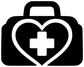 Black-and-white medical bag vinyl decal with heart outline and plus cross