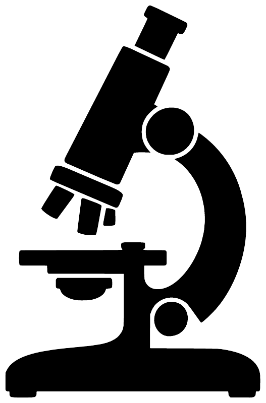 Medical microscope silhouette vinyl decal, black microscope icon on white