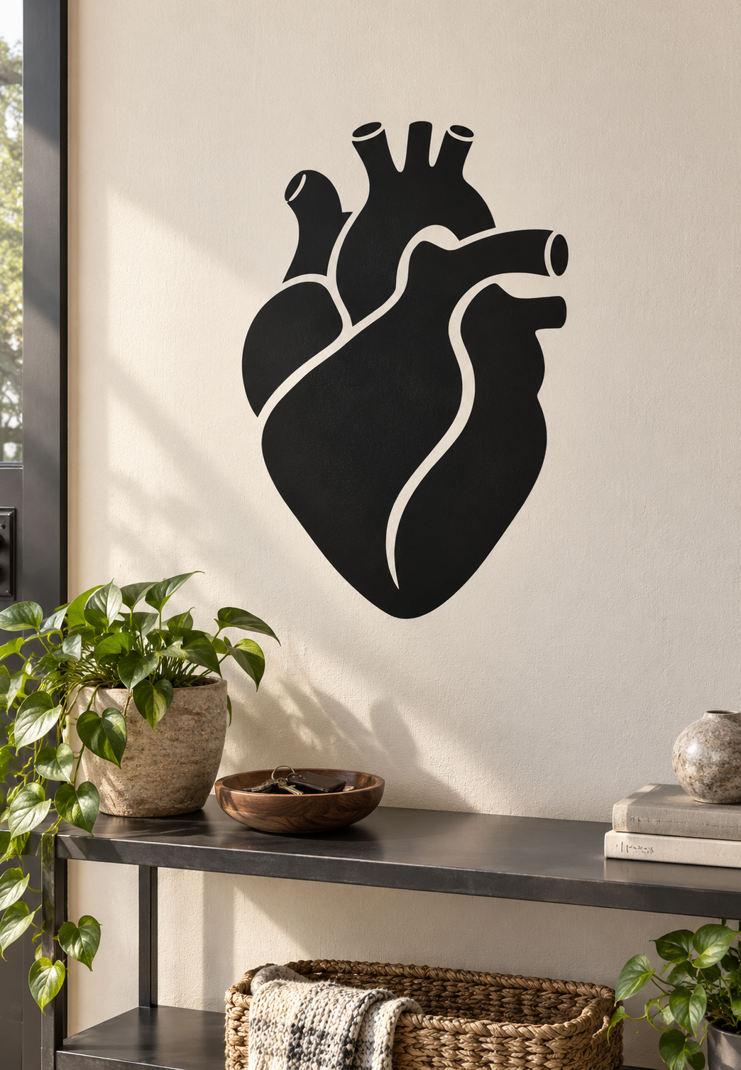 Anatomical heart silhouette vinyl decal, black wall sticker