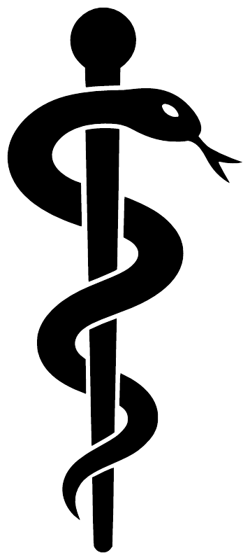 Black caduceus medical staff vinyl decal with snake, isolated on white