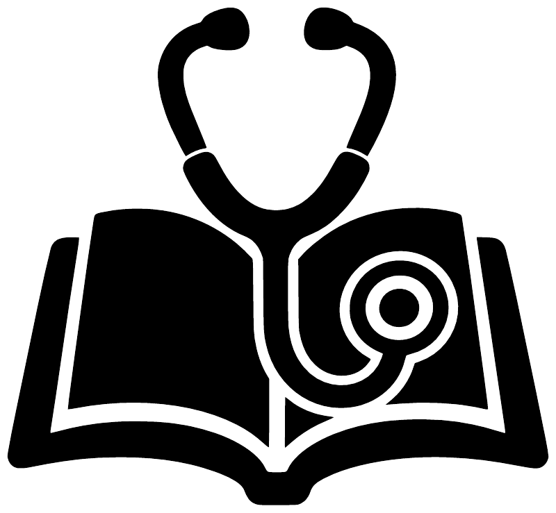 Black vinyl decal close-up: open book with stethoscope outline
