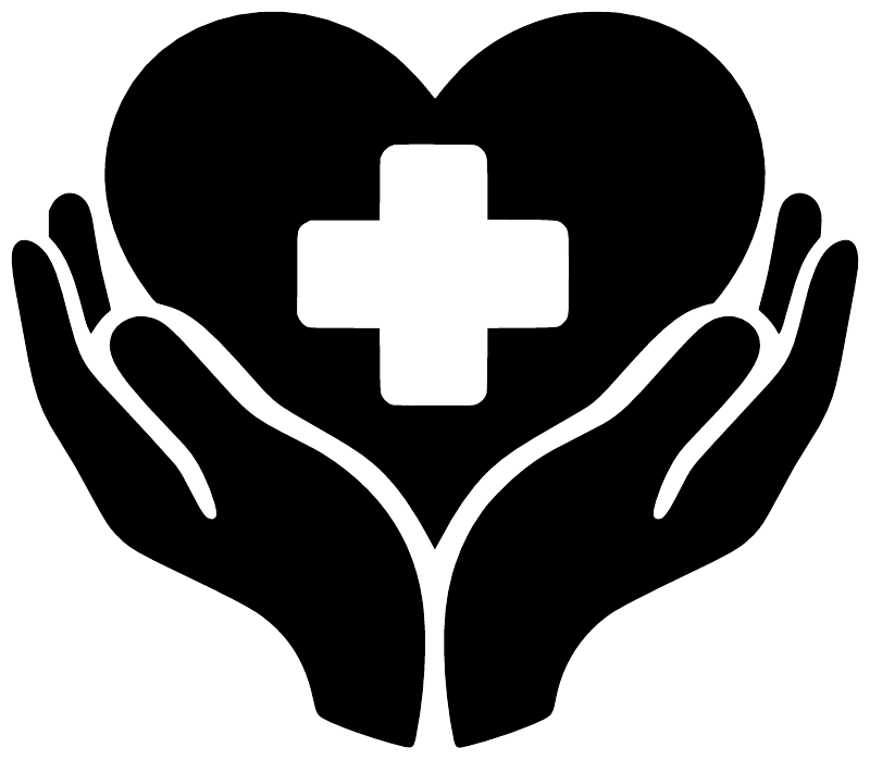 Doctor hands and heart vinyl decal, black heart with white cross and curved hands