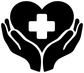 Doctor hands and heart vinyl decal, black heart with white cross and curved hands