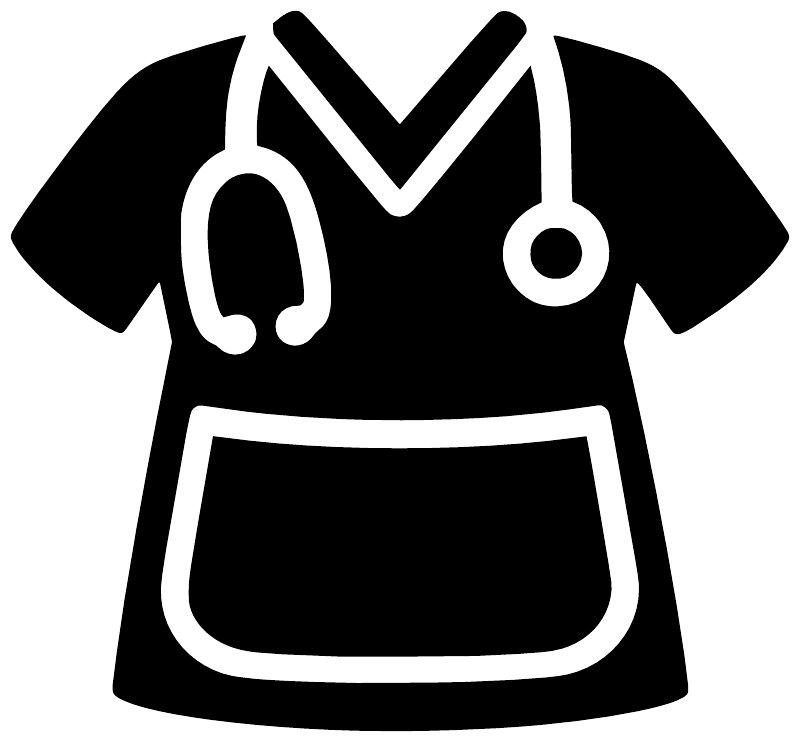 Medical scrub pocket vinyl decal, black scrub icon with stethoscope and front pocket