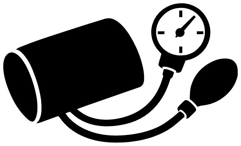 Blood pressure cuff vinyl decal silhouette, black cuff with circular pressure gauge