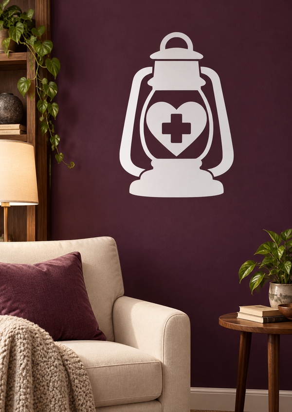 White medical lantern vinyl decal with heart and plus sign, wall sticker