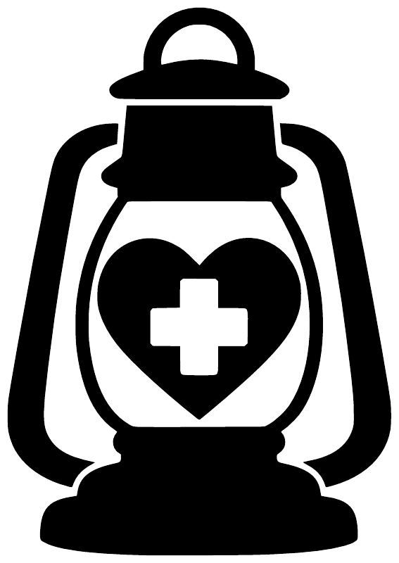 Black and white medical lantern vinyl decal with heart and cross inside