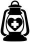 Black and white medical lantern vinyl decal with heart and cross inside