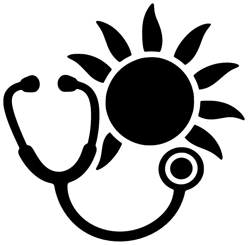 Black stethoscope and sun vinyl decal with circular sun and chestpiece