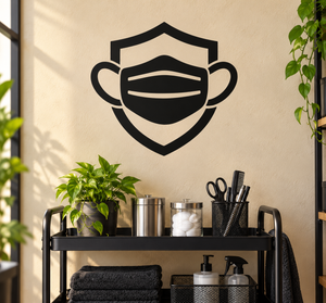 Medical mask and shield vinyl decal with black open shield and mask icon