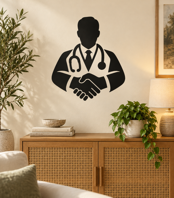 Doctor handshake silhouette vinyl decal, black