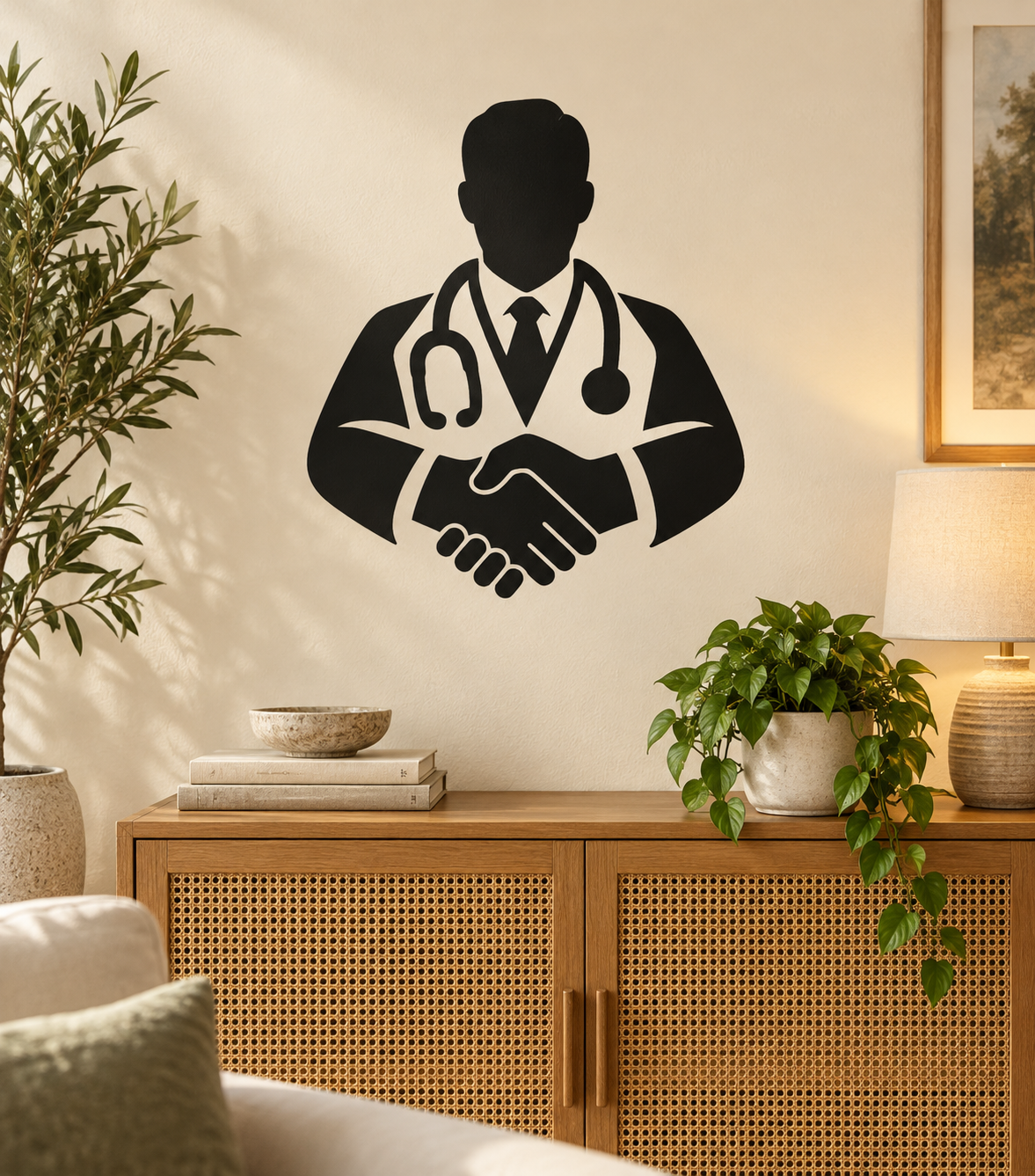 Doctor handshake silhouette vinyl decal, black