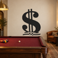 Black dollar-sign wall decal with double bars, checkered base accent, rounded scroll ends