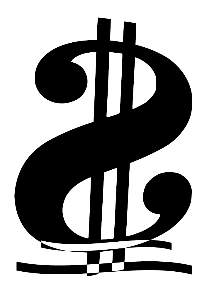 Black mirrored double dollar sign wall art with checkered ribbon base detail