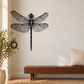 Black and white dragonfly wall art with mirrored veined wings and long antenna body