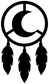 Black-and-white crescent moon dreamcatcher vinyl decal with three hanging feathers