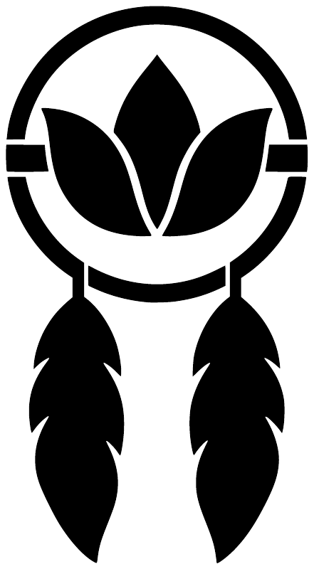 Dreamcatcher vinyl decal logo with lotus symbol and three black feather drops