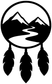 Circular mountain river dreamcatcher vinyl decal with dangling feather silhouettes