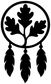 Black oak leaf dreamcatcher vinyl decal with circular ring and three feathers