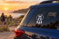 Owl moon dreamcatcher vinyl decal on car rear window, black circular owl graphic