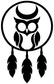 Black owl dreamcatcher vinyl decal: owl with crescent moon, circle, hanging feather shapes