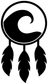 Dreamcatcher vinyl decal: black circle with white wave swirl and three feather drops