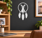 Cat and crescent dreamcatcher vinyl decal, black and white cat silhouette with feathers