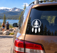 Vinyl dreamcatcher decal with circular pine tree and three hanging feathers