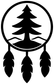 Dreamcatcher decal icon: black pine tree in white circle with three feather drops