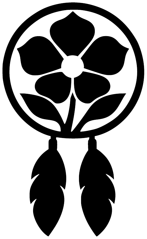 Dreamcatcher hoop vinyl decal, bold black flower center with two feather silhouettes