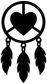 Black and white dreamcatcher decal with heart center, circular web, three feathers