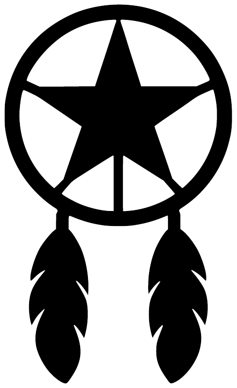 Star dreamcatcher vinyl decal with black feather halves and white background ring