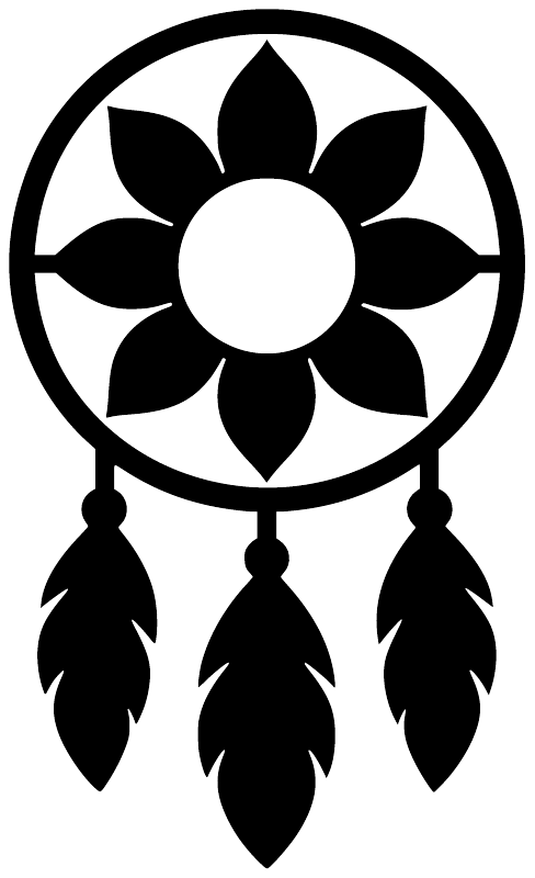 Black-and-white dreamcatcher vinyl decal with flower center and hanging feathers