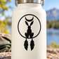 Black hare silhouette dreamcatcher vinyl decal with moon and three feather shapes