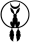 Hare-and-moon dreamcatcher vinyl decal: circular ring, crescent moon, feather drops