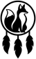 Fox dreamcatcher vinyl decal, black fox in circle with three hanging feathers