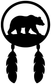 Bear dreamcatcher vinyl decal with circular hoop, bear silhouette and feather drops, black